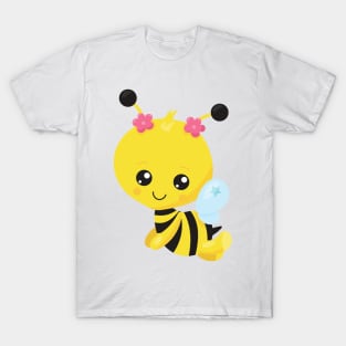 Cute Bee, Little Bee, Honey Bee, Flowers T-Shirt